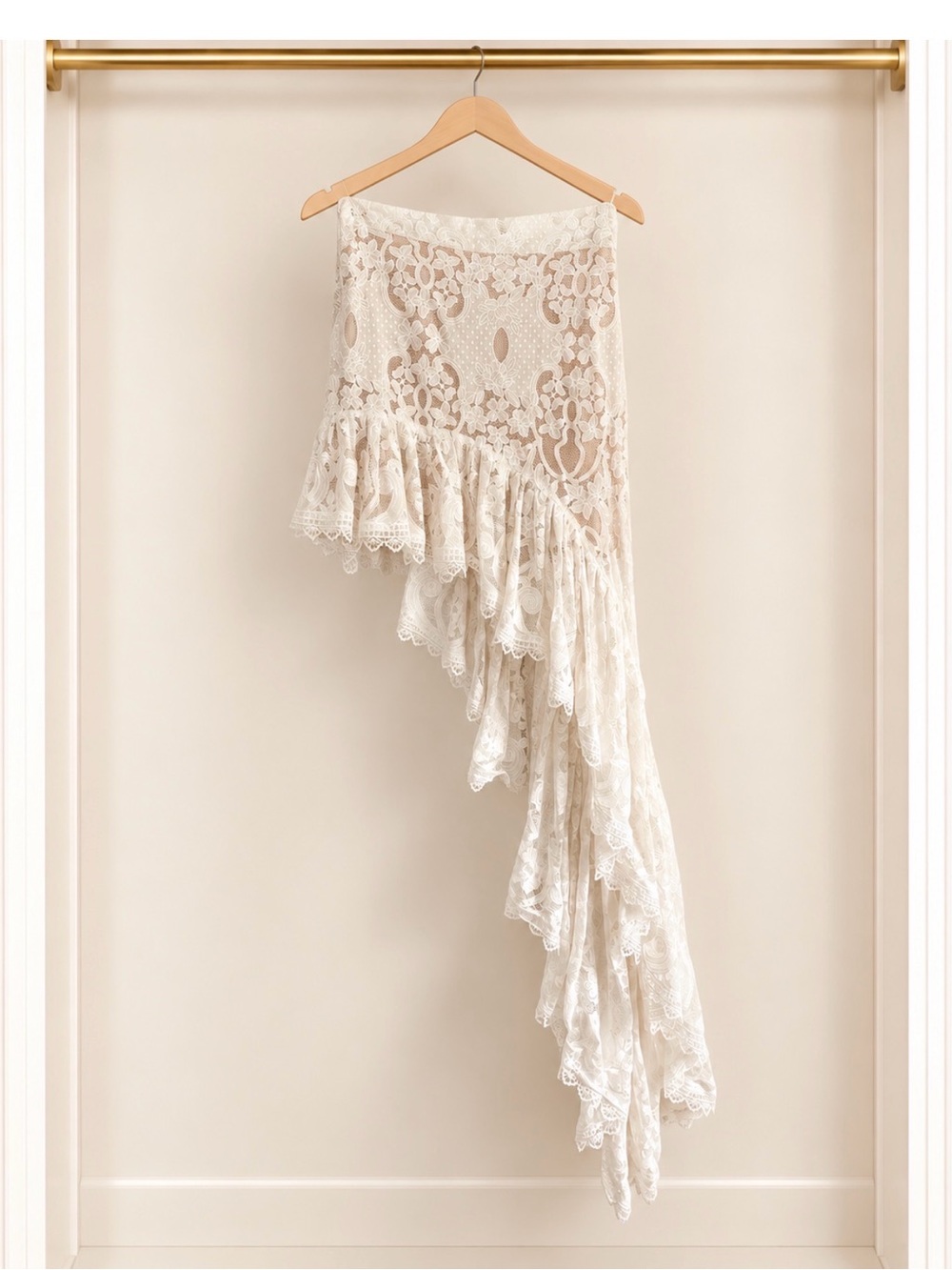 Bronx & Banco Santorini Asymmetrical Ivory Lace Ruffled Skirt